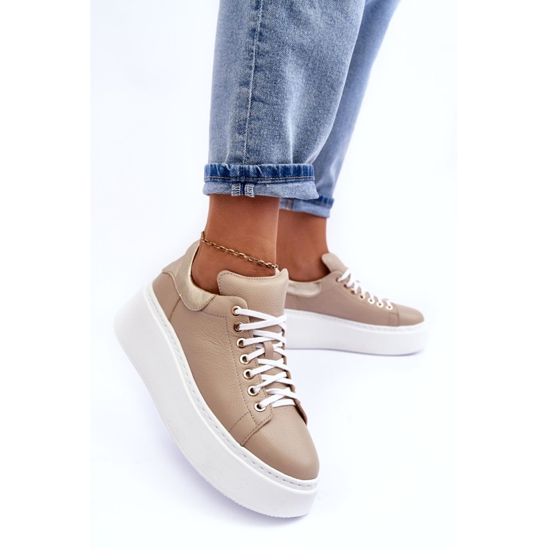 Lemar Frauen -Leder -Sportschuhe auf der Plattform Beige 5
