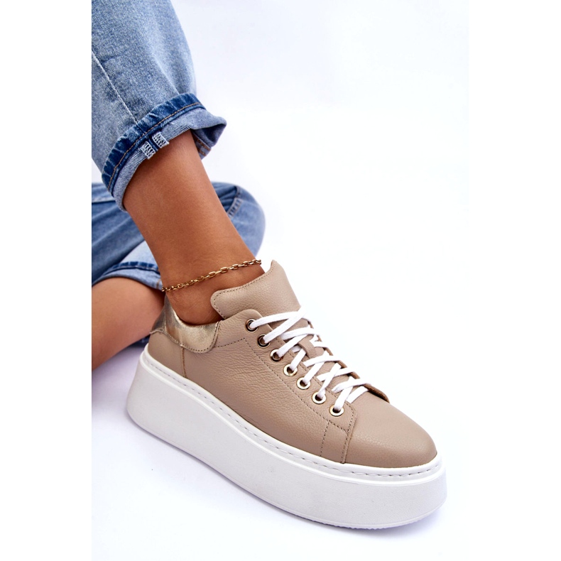 Lemar Frauen -Leder -Sportschuhe auf der Plattform Beige 1