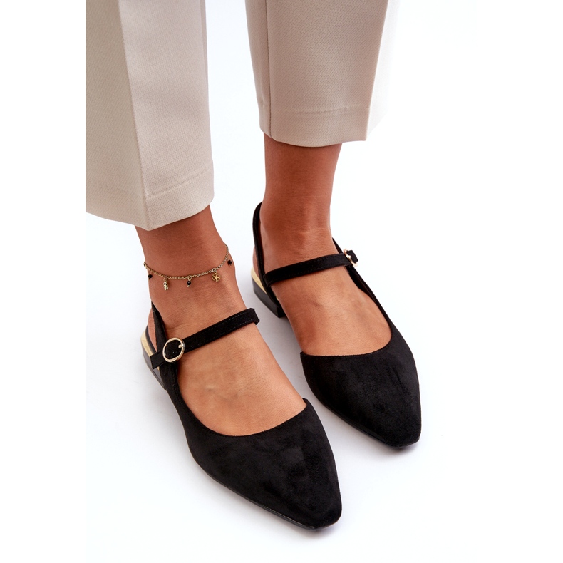 Ballerinas für Damen mit niedrigem Absatz und offenem Absatz Sergio Leone SK831 Schwarz 3