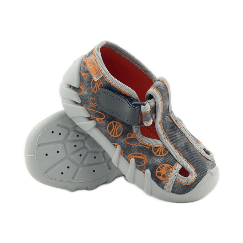 Befado Kinderschuhe Hausschuhe 190p082 grau orange 3