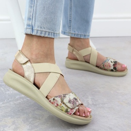 Damen bequeme Sandalen für Klettverschluss beige Jezzi 24142 5