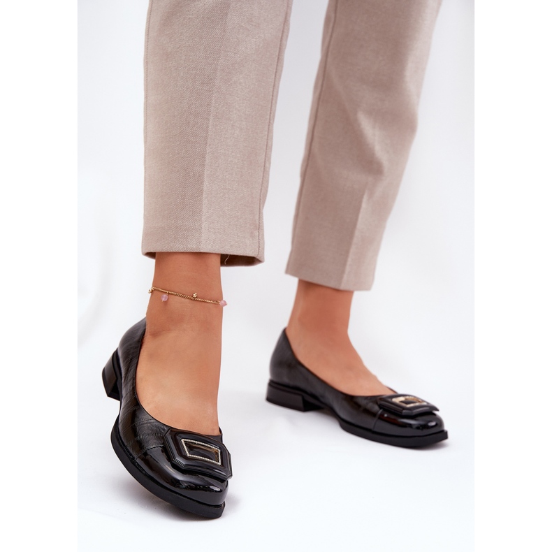 S.Barski Leder-Ballerinas mit Dekoration MK51-059 Schwarz 2