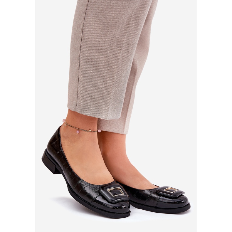 S.Barski Leder-Ballerinas mit Dekoration MK51-059 Schwarz 1