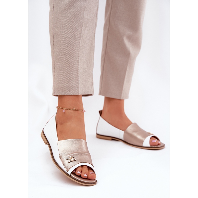 Leder elegante Ballerinas mit nackten Fingern Zazoo 1865 Weiß und Gold 2