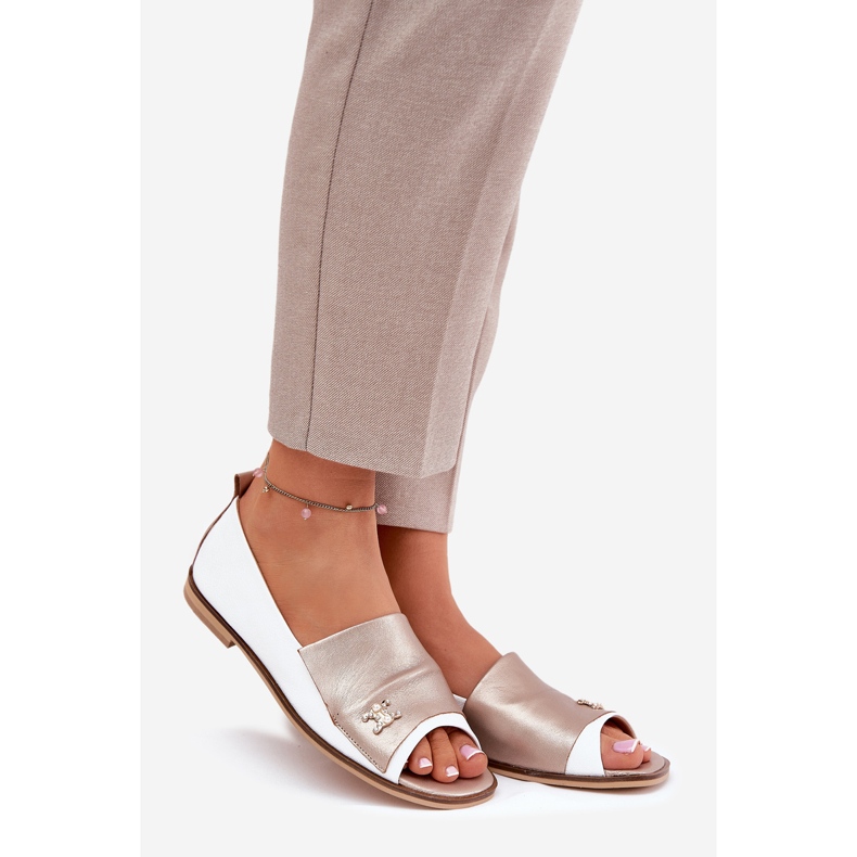 Leder elegante Ballerinas mit nackten Fingern Zazoo 1865 Weiß und Gold 1