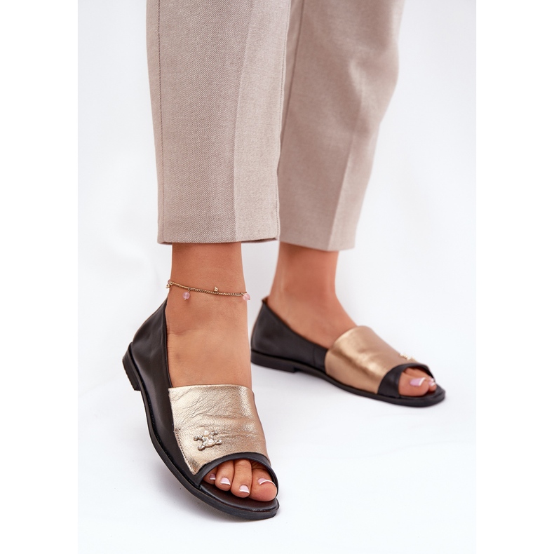 Leder elegante Ballerinas mit nackten Fingern Zazoo 1865 Gold-Black schwarz 2