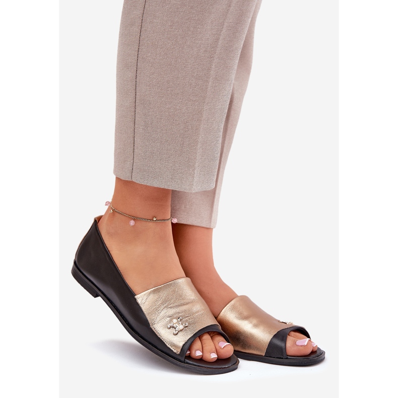 Leder elegante Ballerinas mit nackten Fingern Zazoo 1865 Gold-Black schwarz 1