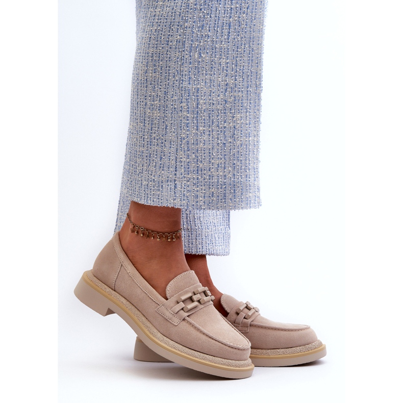 S.Barski Mit flach haspeleiche Lederlaafer von Frauen mit Dekoration TW101 Leicht Beige 1