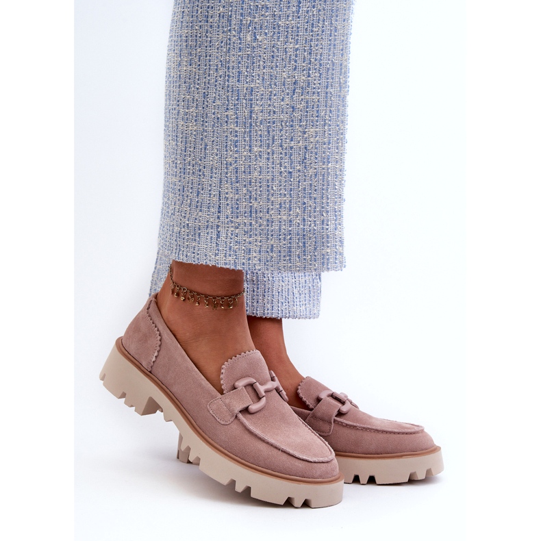 S.Barski Wildleder -Leder -Frauen -Slaser mit Dekoration TW117 Pink rosa 1