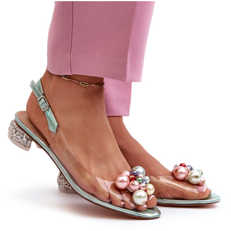 S.Barski Transparente Sandalen mit niedrigem Absatz und Dekoration in Grün D&amp;A MR38-368 5