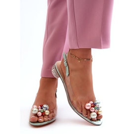 S.Barski Transparente Sandalen mit niedrigem Absatz und Dekoration in Grün D&amp;A MR38-368 3