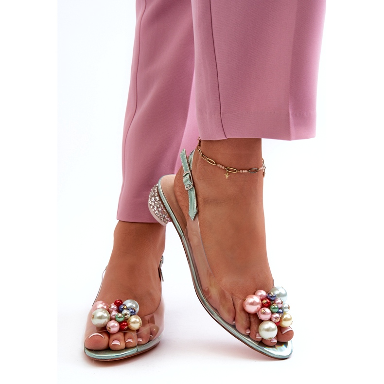 S.Barski Transparente Sandalen mit niedrigem Absatz und Dekoration in Grün D&amp;A MR38-368 3