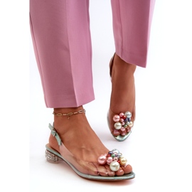 S.Barski Transparente Sandalen mit niedrigem Absatz und Dekoration in Grün D&amp;A MR38-368 1