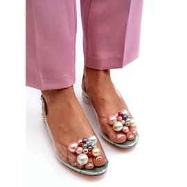 S.Barski Transparente Sandalen mit niedrigem Absatz und Dekoration in Grün D&amp;A MR38-368 2