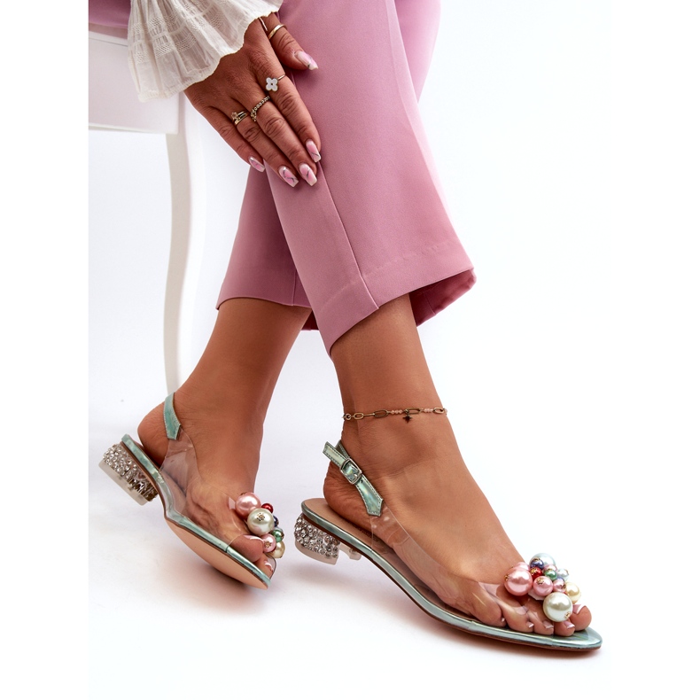 S.Barski Transparente Sandalen mit niedrigem Absatz und Dekoration in Grün D&amp;A MR38-368 4