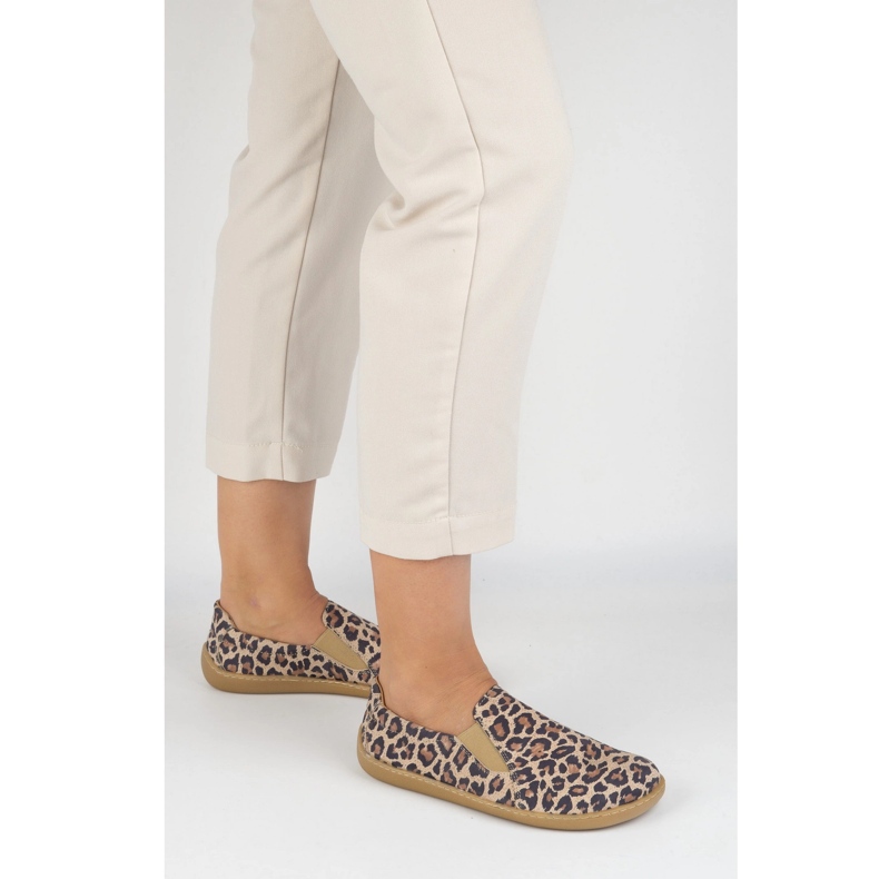 Barfuß Frauen-Lederschuhe Pollonus rutschten 5-1308-023 Leopardendruck aus beige 2