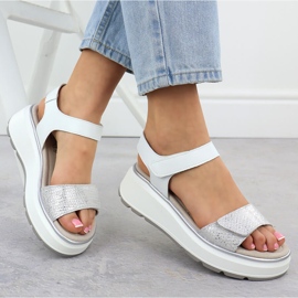 S.Barski Damen-Ledersandalen für Klettverzelung silberne Plattform S. Barski LR51-543 silber- 4