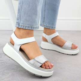 S.Barski Damen-Ledersandalen für Klettverzelung silberne Plattform S. Barski LR51-543 silber- 5