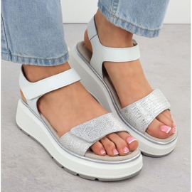 S.Barski Damen-Ledersandalen für Klettverzelung silberne Plattform S. Barski LR51-543 silber- 6