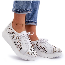 Zazoo 2821 Durchbrochene Lederschuhe für Damen weiß 4