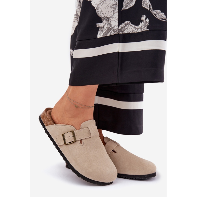 Big Star Wildleder -Flip -Flops Frauen -Clogs mit einem großen Star RR274A385 Beige Schnalle 1