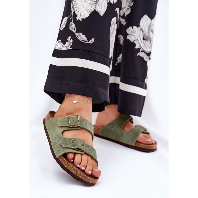 Women's Suede Flip Flops mit Big Star RR274A393 Grüne Klemmen 2