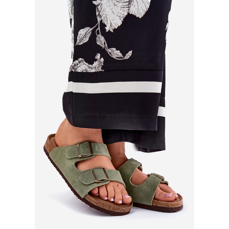 Women's Suede Flip Flops mit Big Star RR274A393 Grüne Klemmen 1