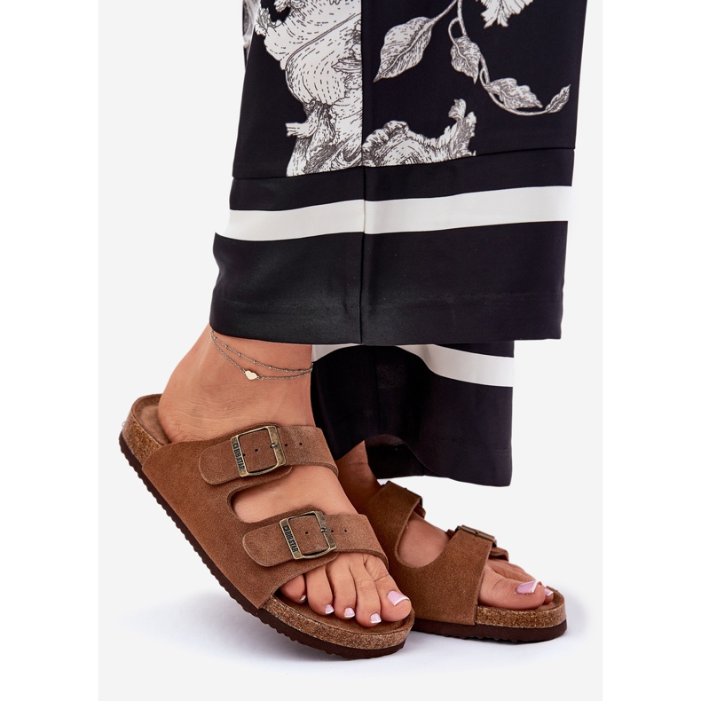 Frauen Wildleder Flip Flops mit Big Star RR274A394 Braune Schnallen 1