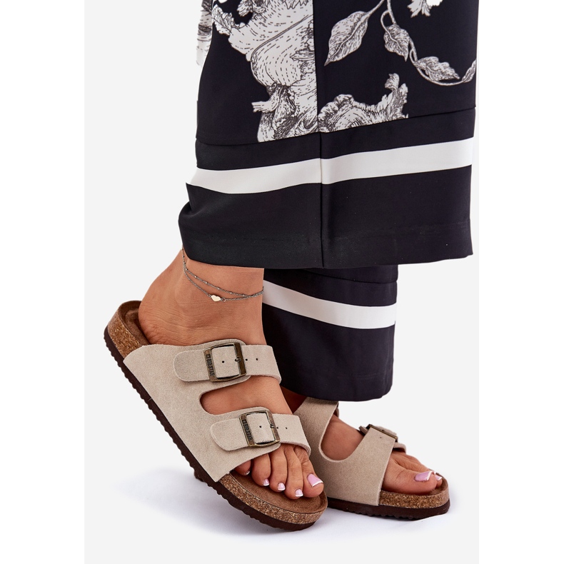 Frauen Wildleder Flip Flops mit Big Star RR274A391 Beige Schnallen 1