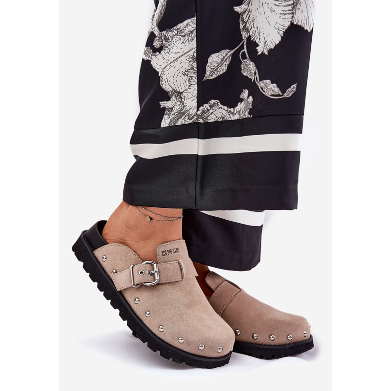 Wildleder Flip -Flops Damen Clogs auf der Plattform Big Star RR274A376 Beige 1