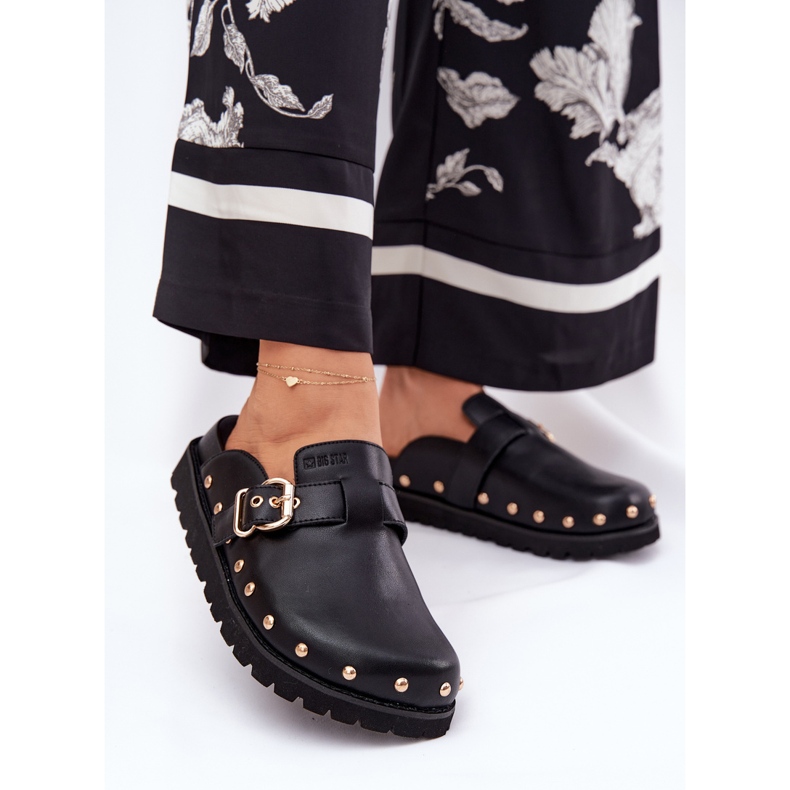 Lederflip -Flops -Frauen -Clogs auf der Big Star RR274A378 Black Platform schwarz 2