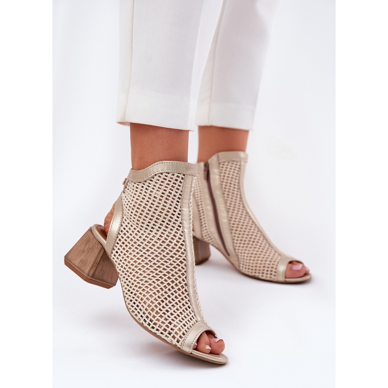 Damen-Leder-High Heels mit einer offenen Maciejka-Ferse 06899-25 Golden-Bege beige 2