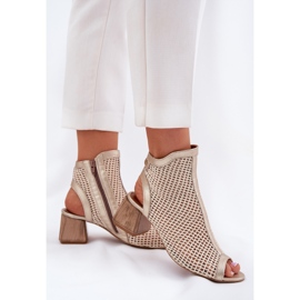 Damen-Leder-High Heels mit einer offenen Maciejka-Ferse 06899-25 Golden-Bege beige 5