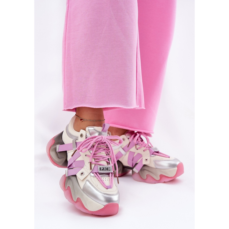 Damen -Leder -Turnschuhe auf dem massiven alleinigen Goe RR2N4030 Pink rosa 2