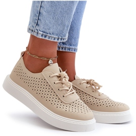Openwork -Turnschuhe Sneakers auf der Beige -Plattform 4