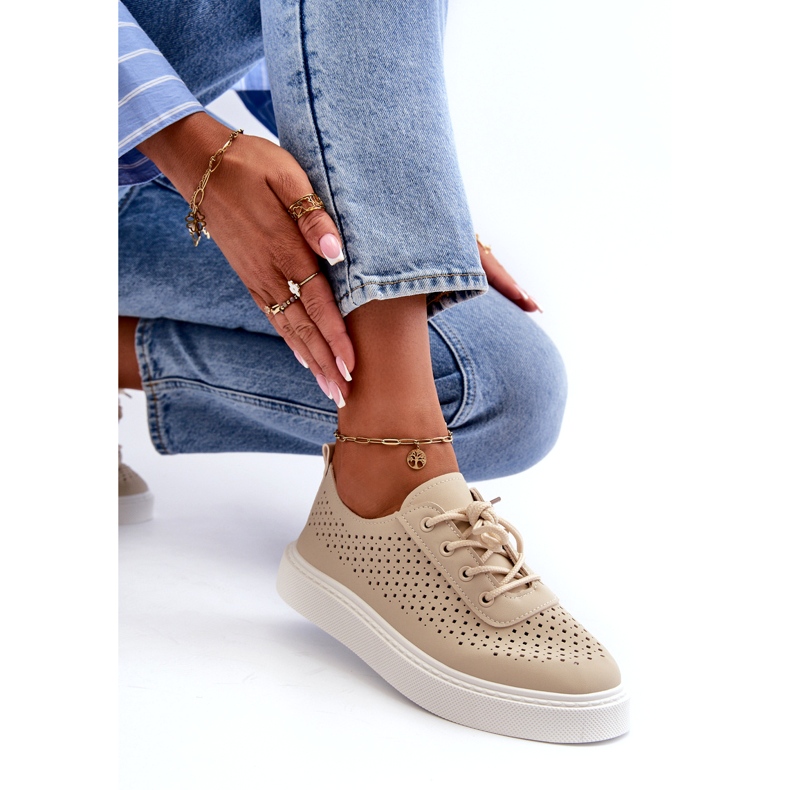 Openwork -Turnschuhe Sneakers auf der Beige -Plattform 3