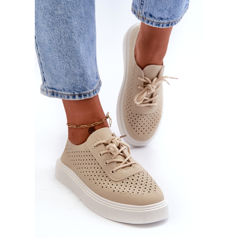 Openwork -Turnschuhe Sneakers auf der Beige -Plattform 2