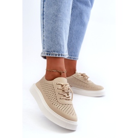 Openwork -Turnschuhe Sneakers auf der Beige -Plattform 1