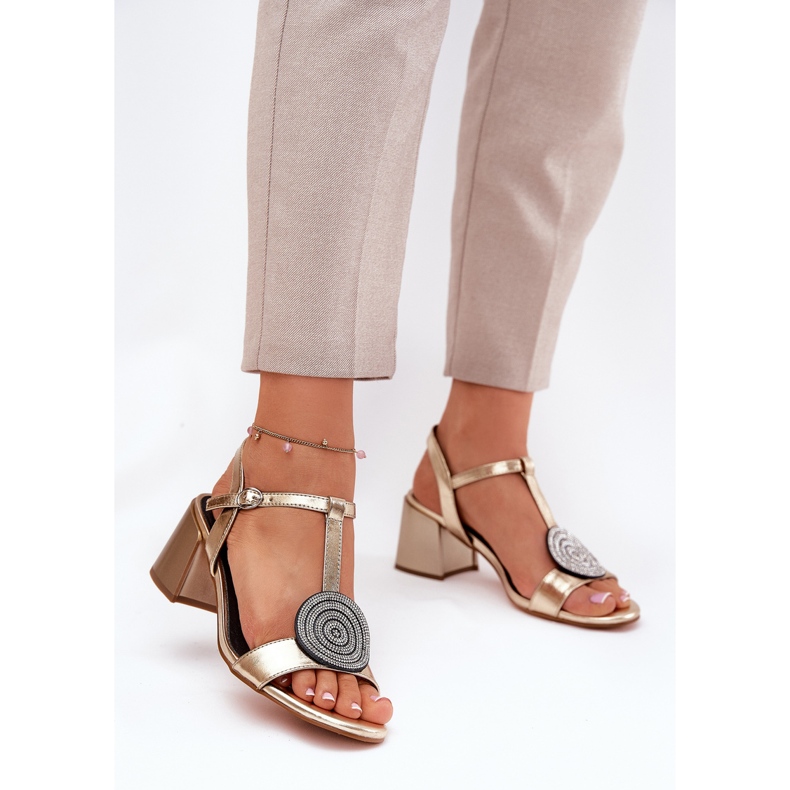 S.Barski Ledersandalen auf dem Pfosten mit Dekoration JC51-842 Gold golden 2