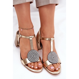 S.Barski Ledersandalen auf dem Pfosten mit Dekoration JC51-842 Gold golden 8