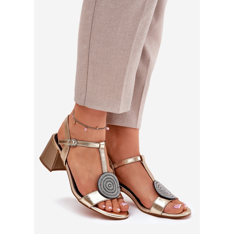 S.Barski Ledersandalen auf dem Pfosten mit Dekoration JC51-842 Gold golden 1