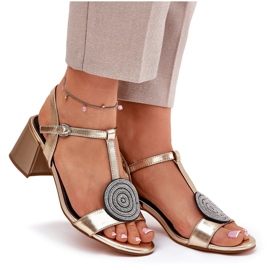 S.Barski Ledersandalen auf dem Pfosten mit Dekoration JC51-842 Gold golden 9