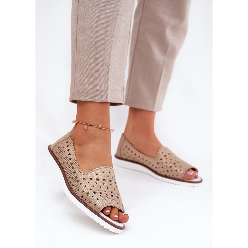 S.Barski Leder Openwork Ballerinas mit nackten Fingern S. Barski LR51-922 Gold golden 2