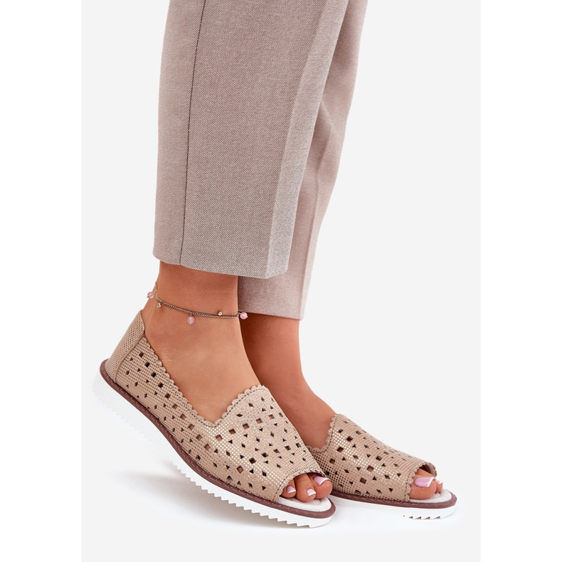 S.Barski Leder Openwork Ballerinas mit nackten Fingern S. Barski LR51-922 Gold golden 1