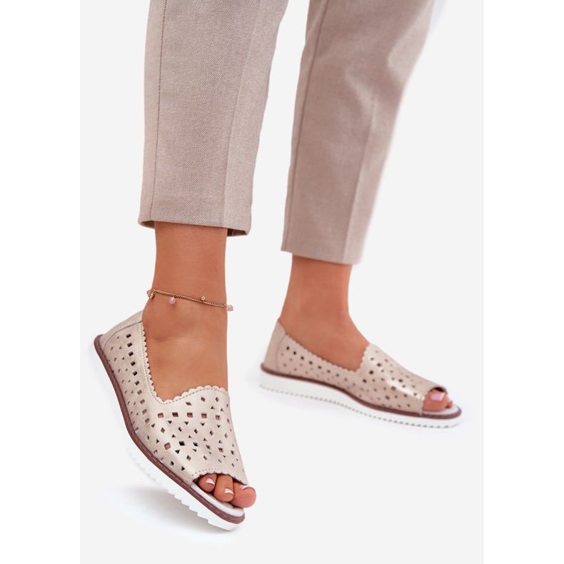 S.Barski Leder offene Ballerinas mit nackten Fingern S. Barski LR51-922 Beige 1