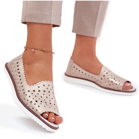 S.Barski Leder offene Ballerinas mit nackten Fingern S. Barski LR51-922 Beige 9