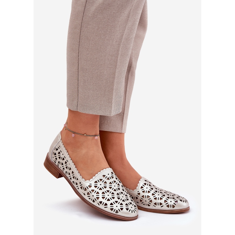 S.Barski Leder Openwork-Frauenmocasins S. Barski LR51-646 PLN golden 1