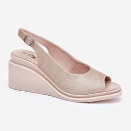 S.Barski Damen-Ledersandalen für Frauen am Keil S. Barski LR51-539 PLN golden 4