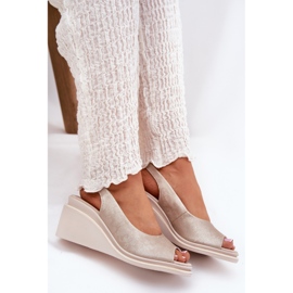 S.Barski Damen-Ledersandalen für Frauen am Keil S. Barski LR51-539 PLN golden 7