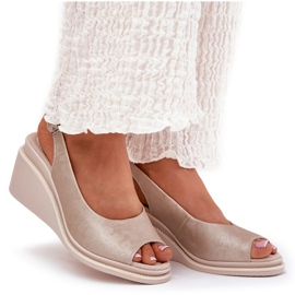 S.Barski Damen-Ledersandalen für Frauen am Keil S. Barski LR51-539 PLN golden 8